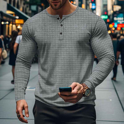 Men's New Jacquard Small Check Casual Sport Long Sleeve