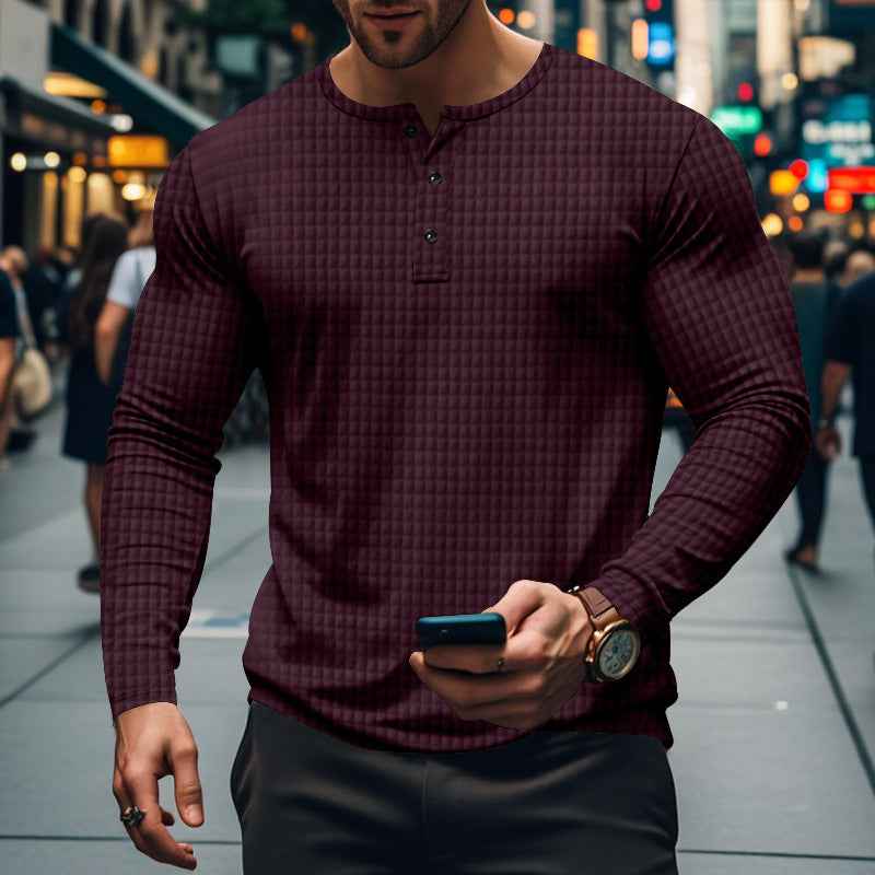 Men's New Jacquard Small Check Casual Sport Long Sleeve