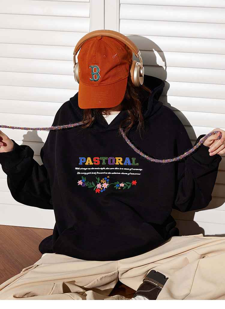 Loose High-grade Retro Bead Caps Rope Embroidered Hoodie Women