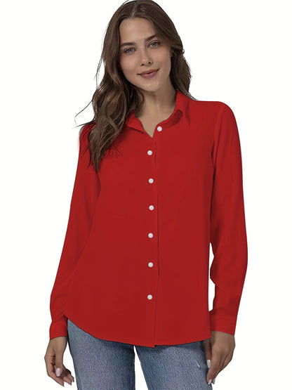 Plus Size Solid Color Shirt Buttons White Black Red
