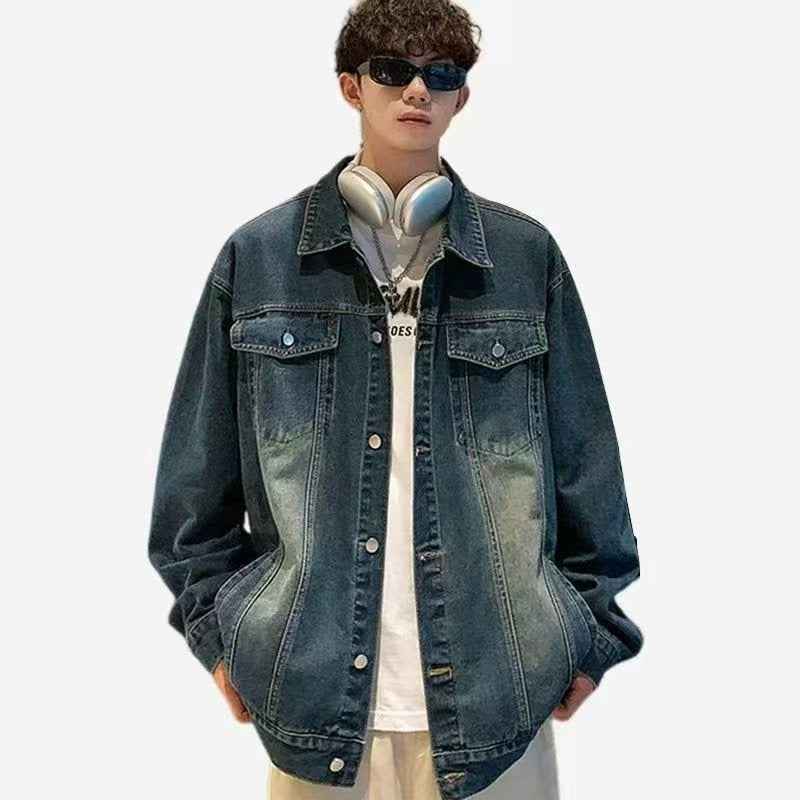 Washed Workwear Retro Denim Jacket For Men