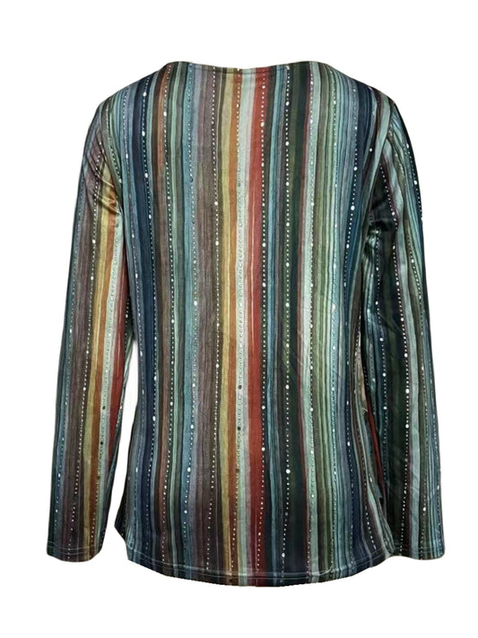 New Long Sleeve Round Neck Printed T-shirt With Circle Decoration For Spring And Autumn, Casual Top.