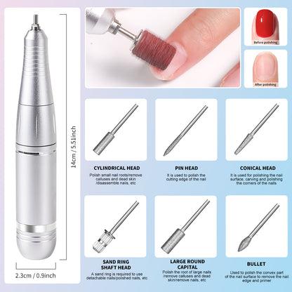 Electric 45000RPM Nail Drill Machine Rechargeable Portable Nail File Electric DIY Nail Drill Kit With Smart LCD Screen For Gel Nail Manicure And Pedicure Reflective Body Etc