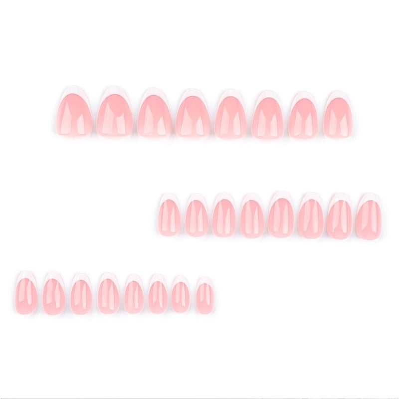 24 PCS Minimalist Nail Art With Short Circles Press On Nails Short Almond Fake Nails Oval French Tip False Nails