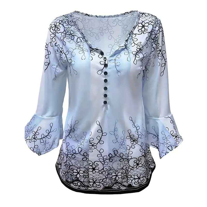 Women's V Neck 3 4 Sleeve T Shirts Button Front Dressy Casual Tees Shirt Tunic Blouses