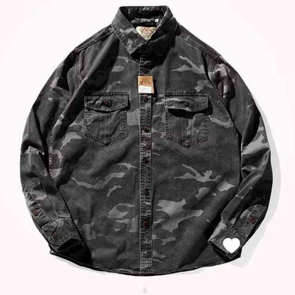 Men's Distressed Washed Camouflage Collar Casual Jacket