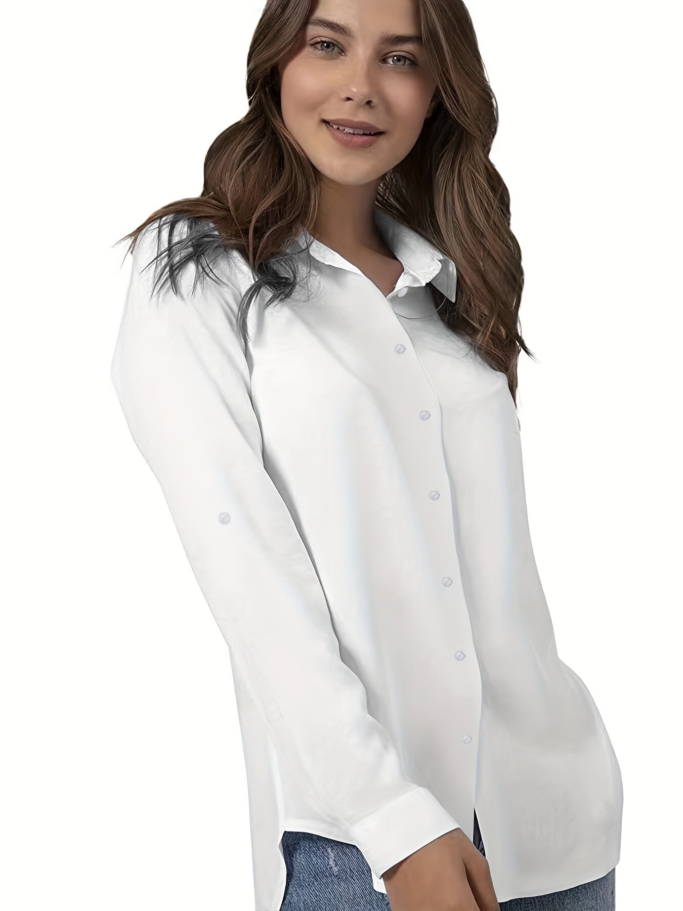 Plus Size Solid Color Shirt Buttons White Black Red
