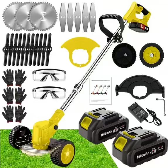 21V Cordless 3-in-1 Electric Weed Eater with Wheels & 2 Batteries