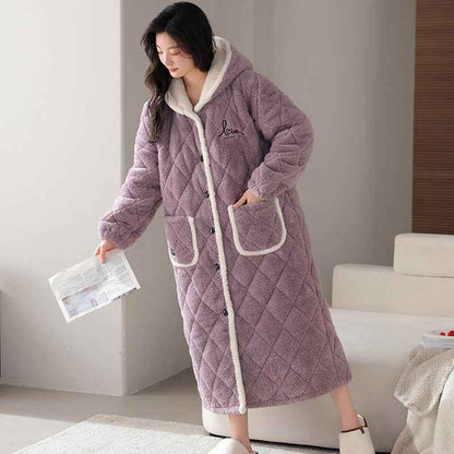 Winter Couple's Robe For Women Thickened And Fleece-lined Long Coral Fleece