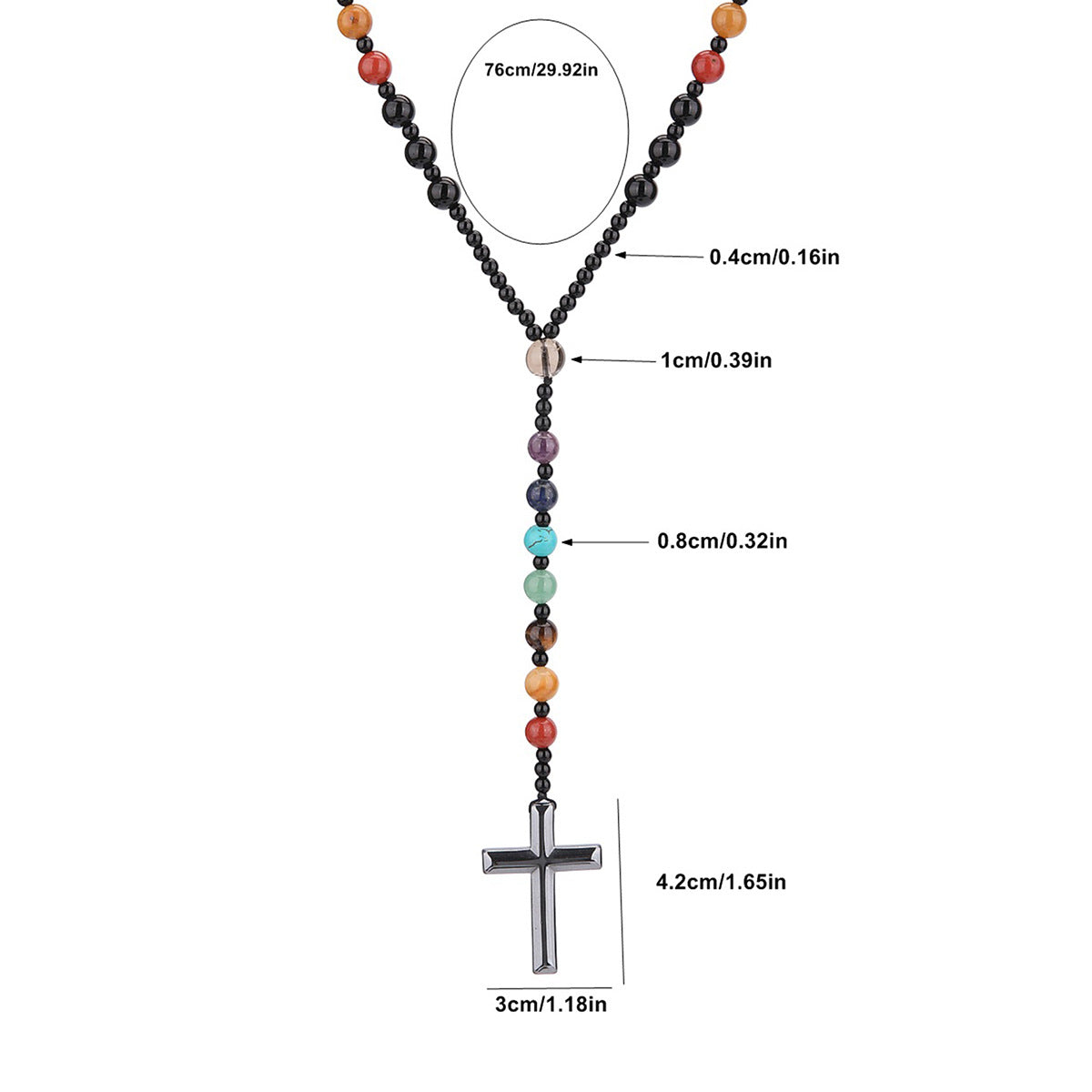 Fashionable Colorful Natural Stone Cross Rosary Necklace