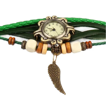 Beautiful Bohemian Style Retro Handmade Leather Angel Wing Women's Watches