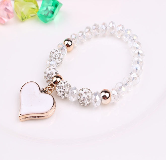 Elastic Crystal Heart Bracelet - Elegant Beaded Bangle