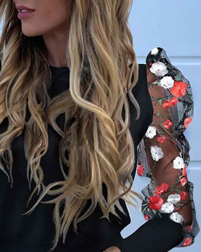 Floral Sheer Mesh Sleeve Blouse shirts