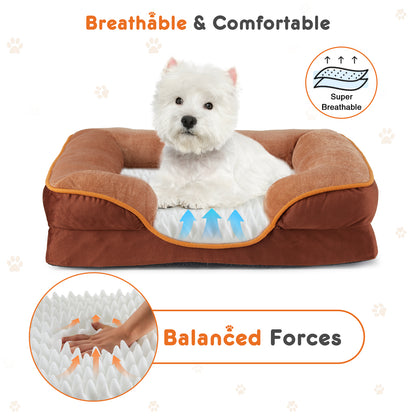 Memory Foam Pet Bed For Small Dogs & Cats With Washable Removable Cover Non-Slip Base Waterproof Liner