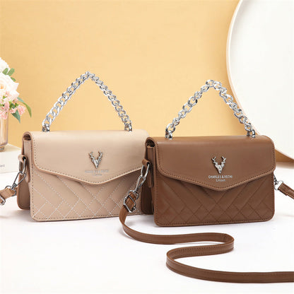 Soft Blush Quilted Mini Bag - Retro Style Casual Handbag Waterproof Minimalist Single Shoulder Wide Strap PU Polyester Lining Stylish Thick Chains