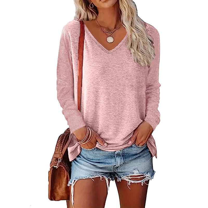 2PCS Womens T Shirts Long Sleeve V Neck Basic Tee Soft Casual Loose Fit Fall Tops Outfits 2025
