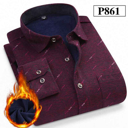 Men's Warm Shirts Plus Velvet Thick Long-Sleeved Trendy Autumn And Winter Shirts