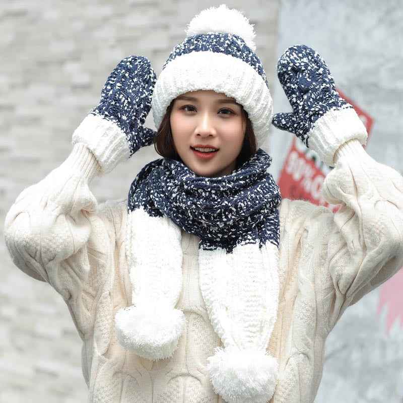 Cute Knit Hat Scarf Gloves Set Of Three