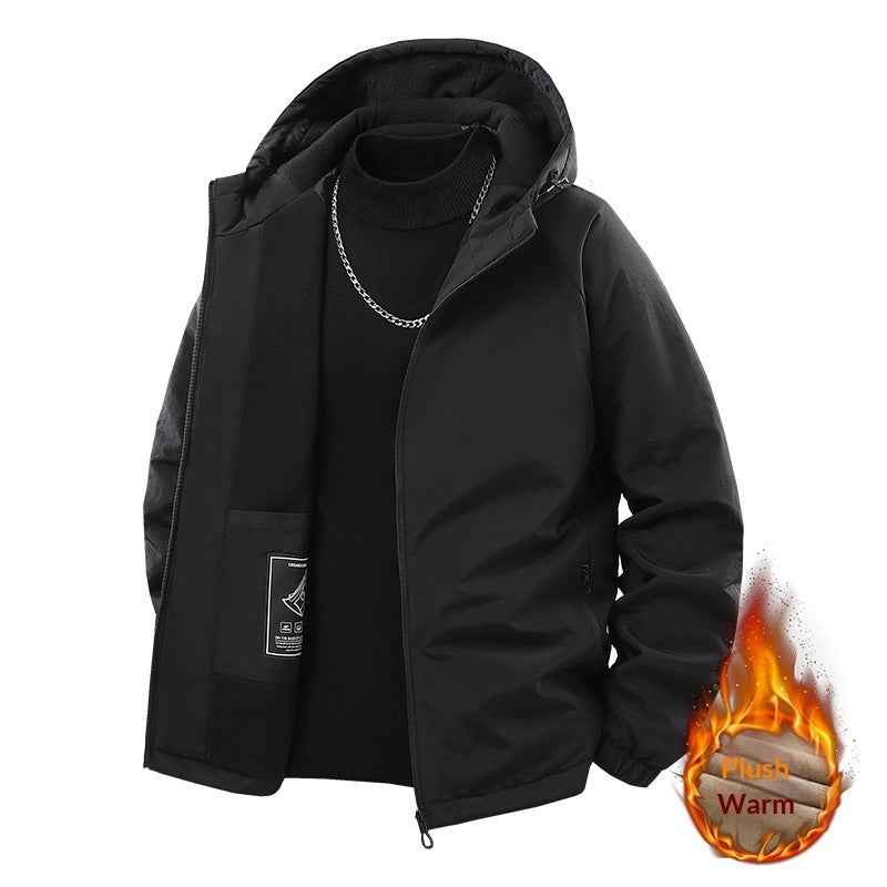 Men's Casual Fleece-lined Thick Hooded Jacket