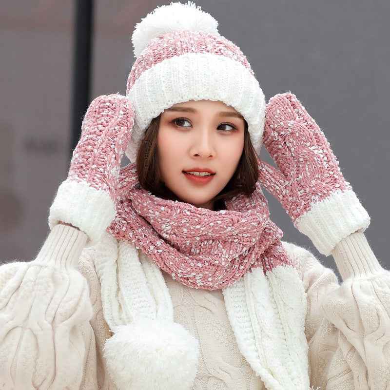 Cute Knit Hat Scarf Gloves Set Of Three
