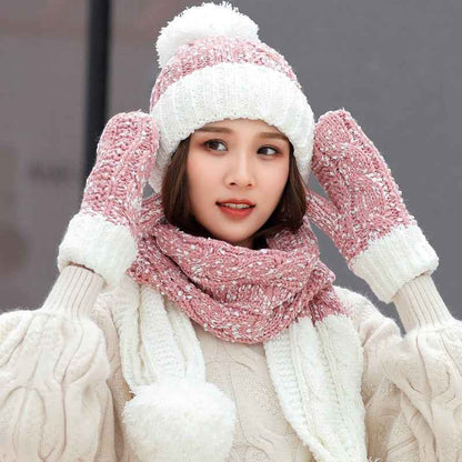Cute Knit Hat Scarf Gloves Set Of Three