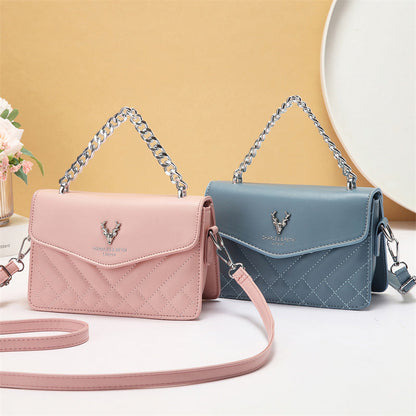 Soft Blush Quilted Mini Bag - Retro Style Casual Handbag Waterproof Minimalist Single Shoulder Wide Strap PU Polyester Lining Stylish Thick Chains