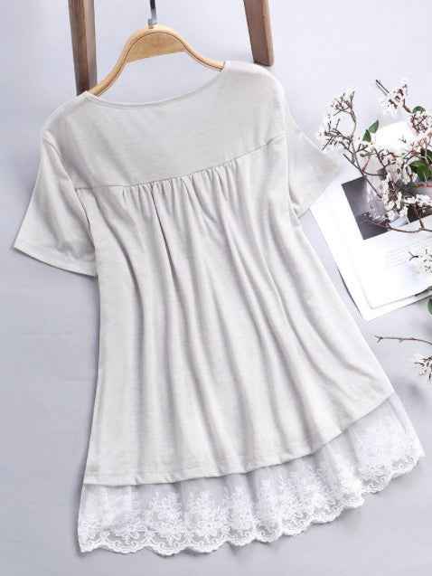 Lace Hem Short Sleeve T-Shirts
