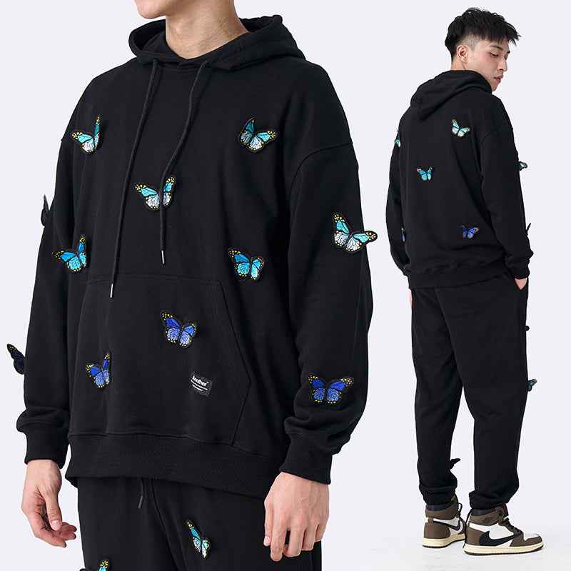 Gradient Butterfly Embroidered Hoodie For Men And Women