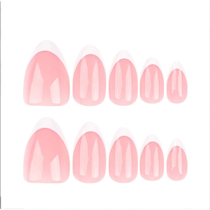 24 PCS Minimalist Nail Art With Short Circles Press On Nails Short Almond Fake Nails Oval French Tip False Nails