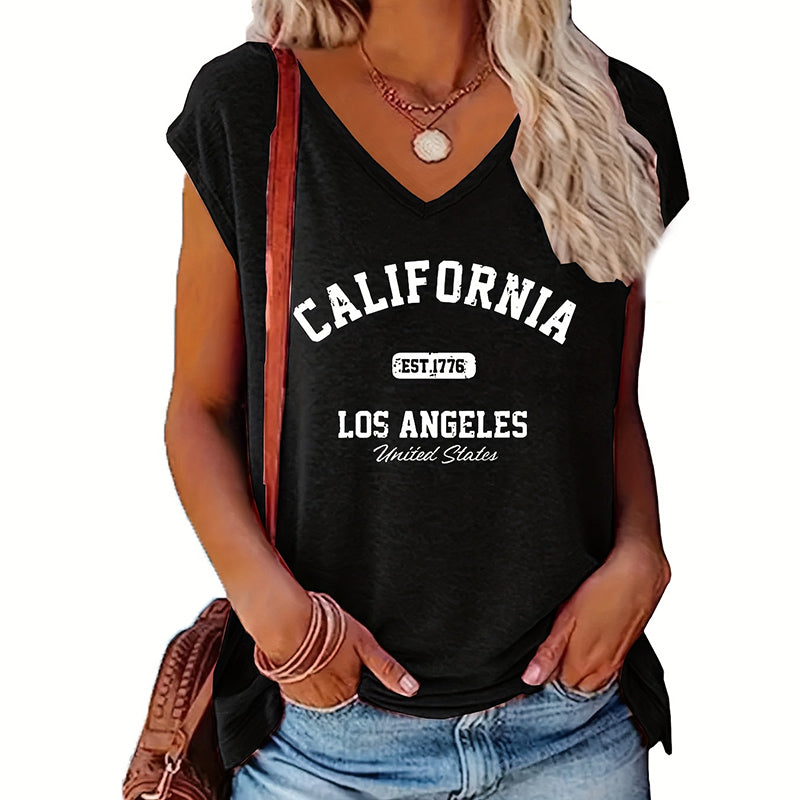 Women's 2 Pack Summer Letter Graphic Printed V Neck Short Sleeve T-Shirt