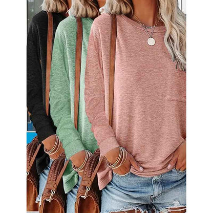 3 Pack Women's Long Sleeve Shirts Casual Crew Neck Basic Tops Solid Layer T Shirts For Ladies