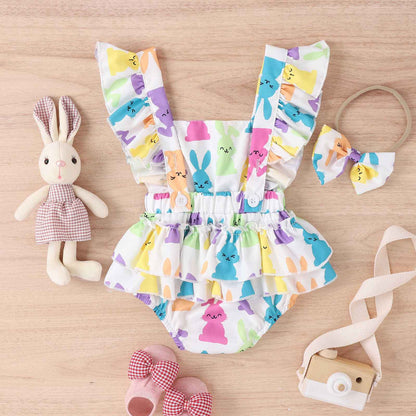 Baby Summer Romper Children's Clothing Floral Lotus Leaf Flounced Sleeve Printed Skirt