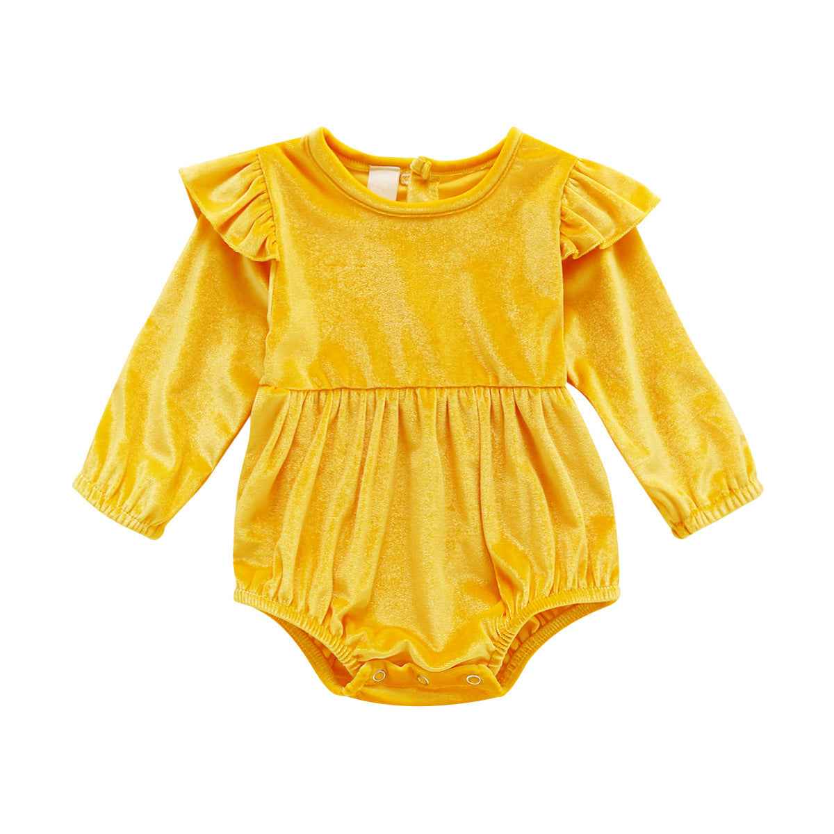 Baby Girl Autumn And Winter Clothing Candy Color Flounced Sleeve Velvet Jumpsuit