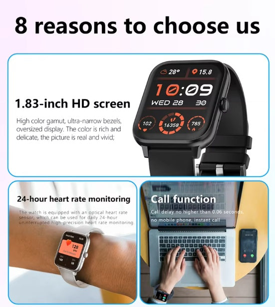 1.83" Smartwatch for Men & Women - Bluetooth, Heart Rate & Fitness Tracker