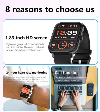1.83" Smartwatch for Men & Women - Bluetooth, Heart Rate & Fitness Tracker