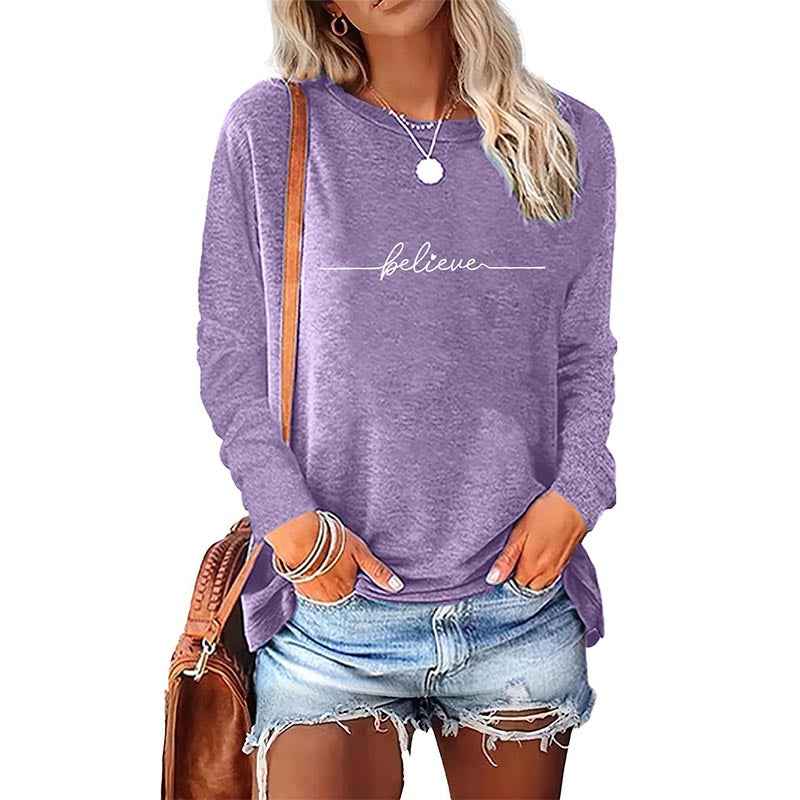 5 Packs Womens Long Sleeve Graphic Tees Casual Letter Printed T-Shirts Tops