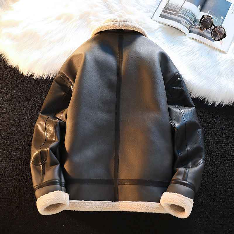 Men's Autumn Winter Thicken Pu Leather Lamb Wool Jacket