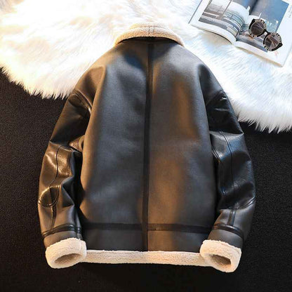 Men's Autumn Winter Thicken Pu Leather Lamb Wool Jacket