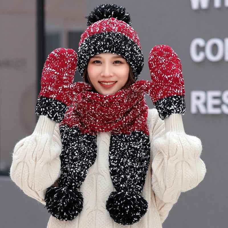Cute Knit Hat Scarf Gloves Set Of Three