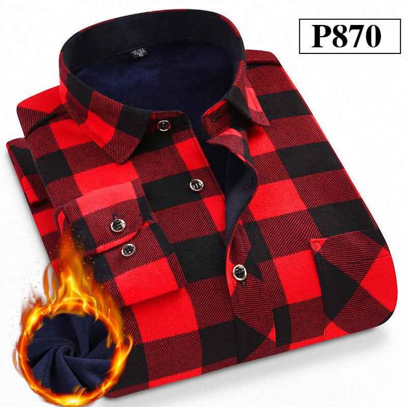 Men's Warm Shirts Plus Velvet Thick Long-Sleeved Trendy Autumn And Winter Shirts
