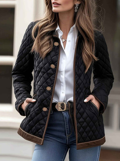 Classic Plaid Diamond Cotton Jacket Women's Short Stylish