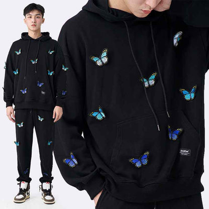Gradient Butterfly Embroidered Hoodie For Men And Women