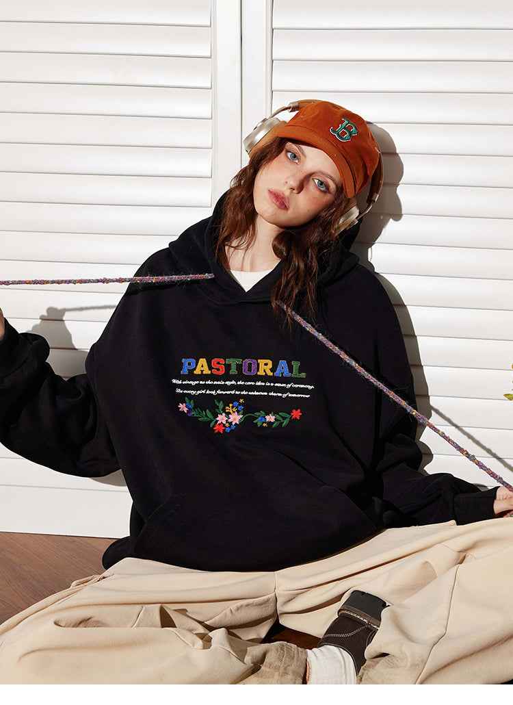 Loose High-grade Retro Bead Caps Rope Embroidered Hoodie Women
