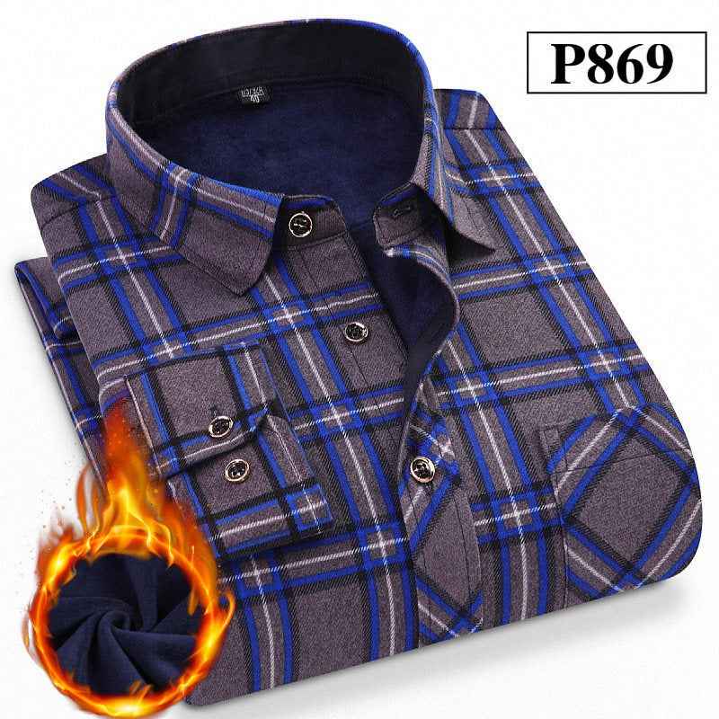 Men's Warm Shirts Plus Velvet Thick Long-Sleeved Trendy Autumn And Winter Shirts