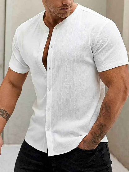 New Cardigan Stand Collar Men's Short-sleeve Shirts