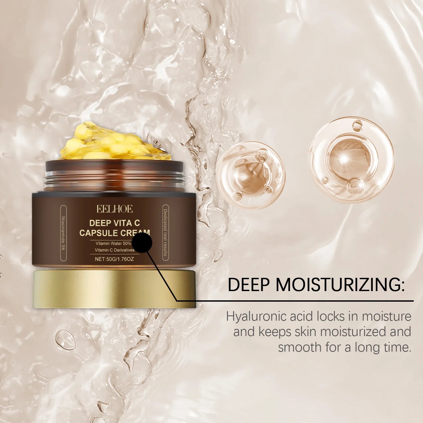 Eelhoe 50g Vitamin C Capsule Face Cream Moisturizer Lighten Melanin Even Skin Tone Nourish Facial Brightening Skin Care Cream - AMULET RING STORE