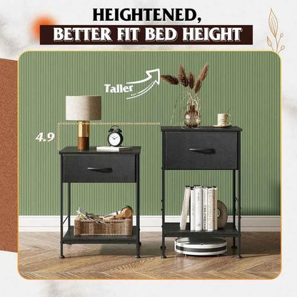 GALAXHERO Nightstand Set of 2 Fabric Drawer End Table Open Wood Shelf Steel Frame Dorm Bedside Furniture Easy Assembly
