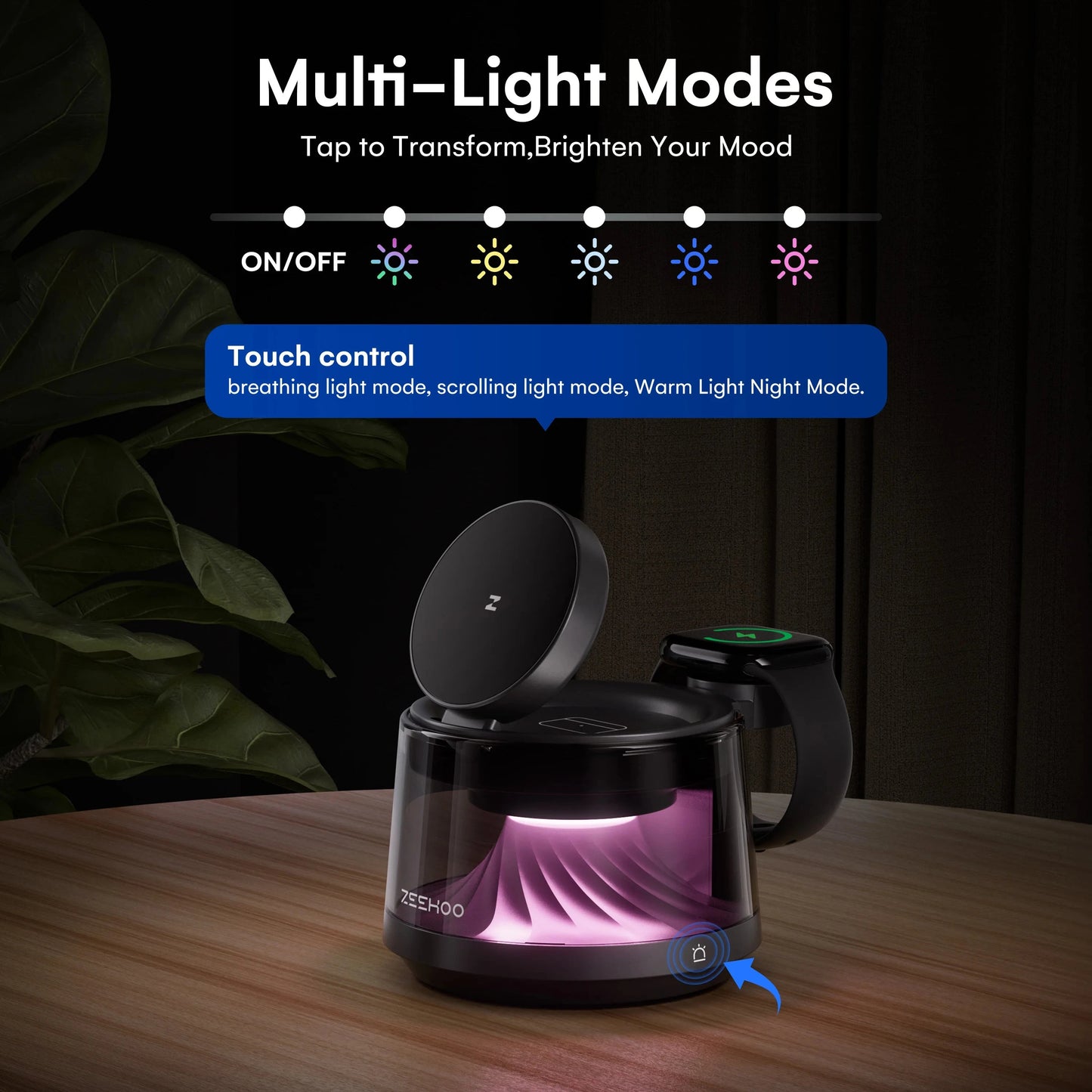 4-in-1 Magnetic Charging Station with RGB Night Light 15W Fast Wireless Charger Compatible with iPhone 12-16 Series Smart Watch