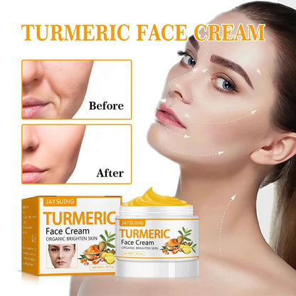 Jaysuing 50g Turmeric Firm Face Cream Fade Fine Lines Hydrating Oil Control Repair Dry Rough Skin Brightening Skin Care Cream