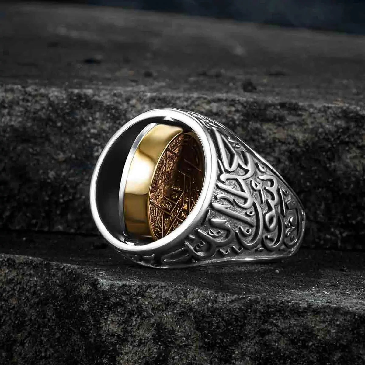 925 Sterling Silver The Word Tawheed Written Double Sided Seal Of Solomon Ring AMULET RING STORE